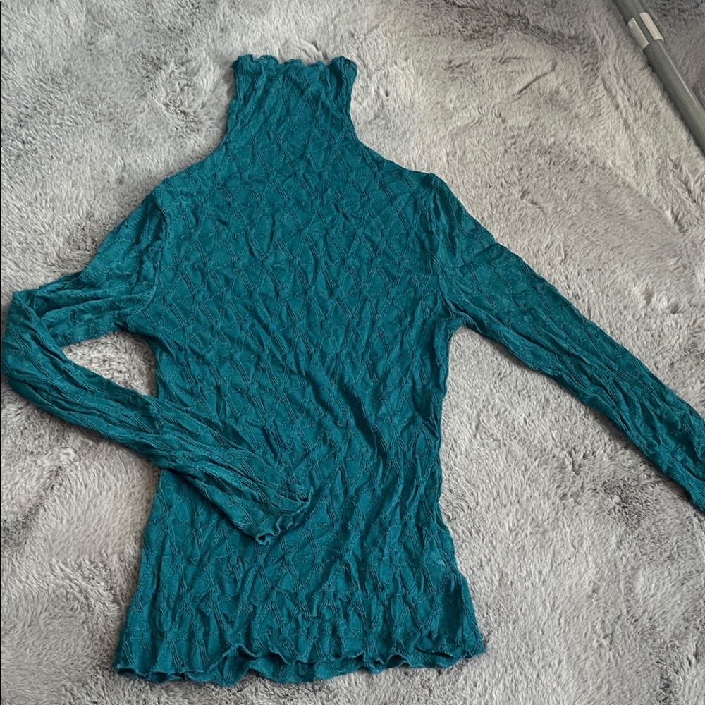 Teal Long Sleeve Women's Top Turtleneck